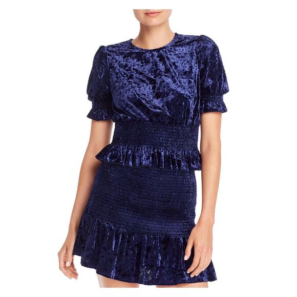 AQUA Tops - AQUA Womens Crop Top Navy Ruched Ruffled Short Sleeve Evening Sleeves Juniors S